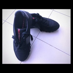 Prada Men’s leather with nylon running sneakers